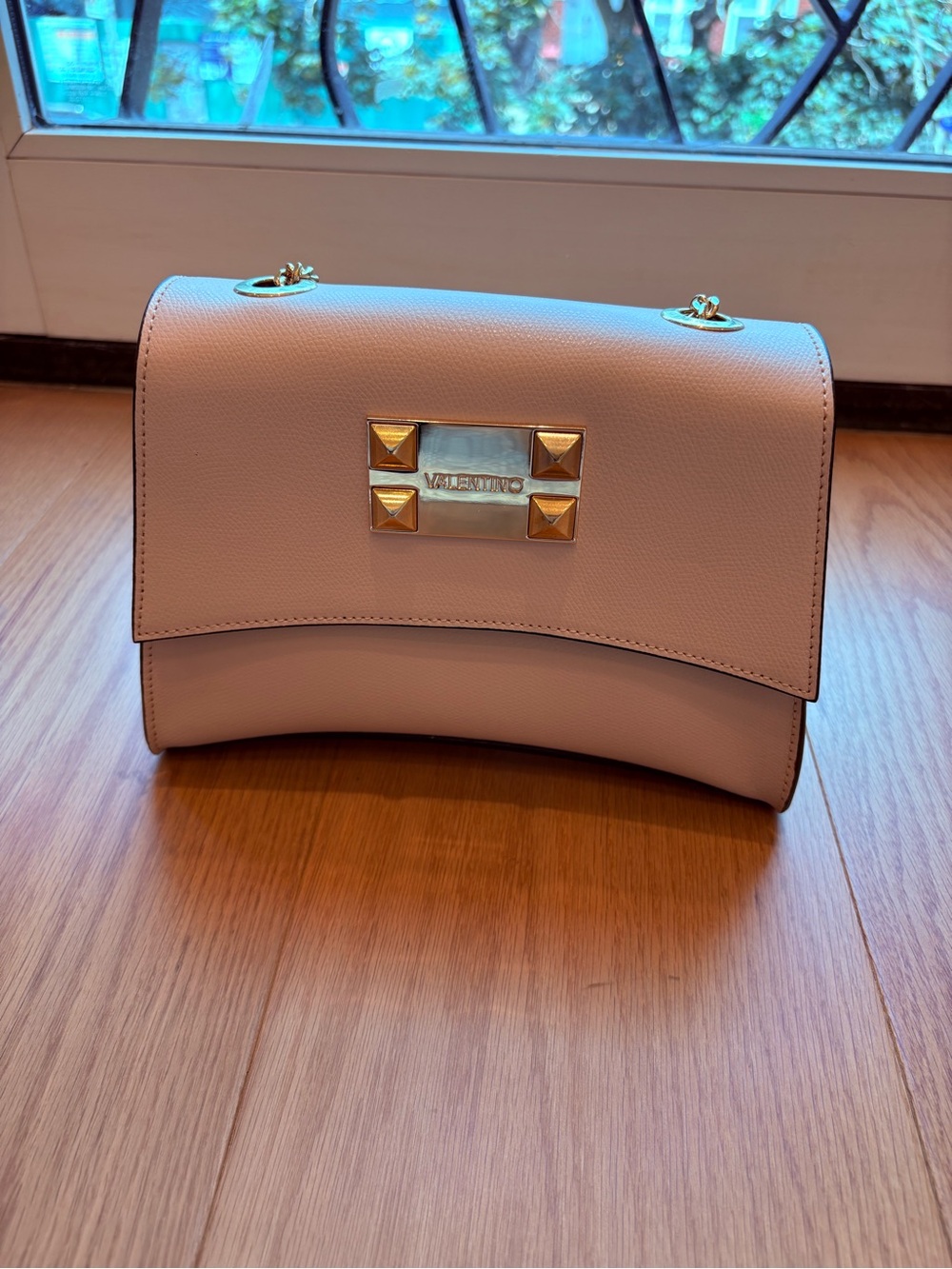 Valentino Garavani Blush Pink Leather Shoulder Bag with Gold Studs
